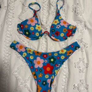 Floral Bikini Set in Blue and Multicolor